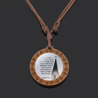 bible verse quote necklace vintage handmade rope chain necklace wood pendant scripture jewelry christian jewelry