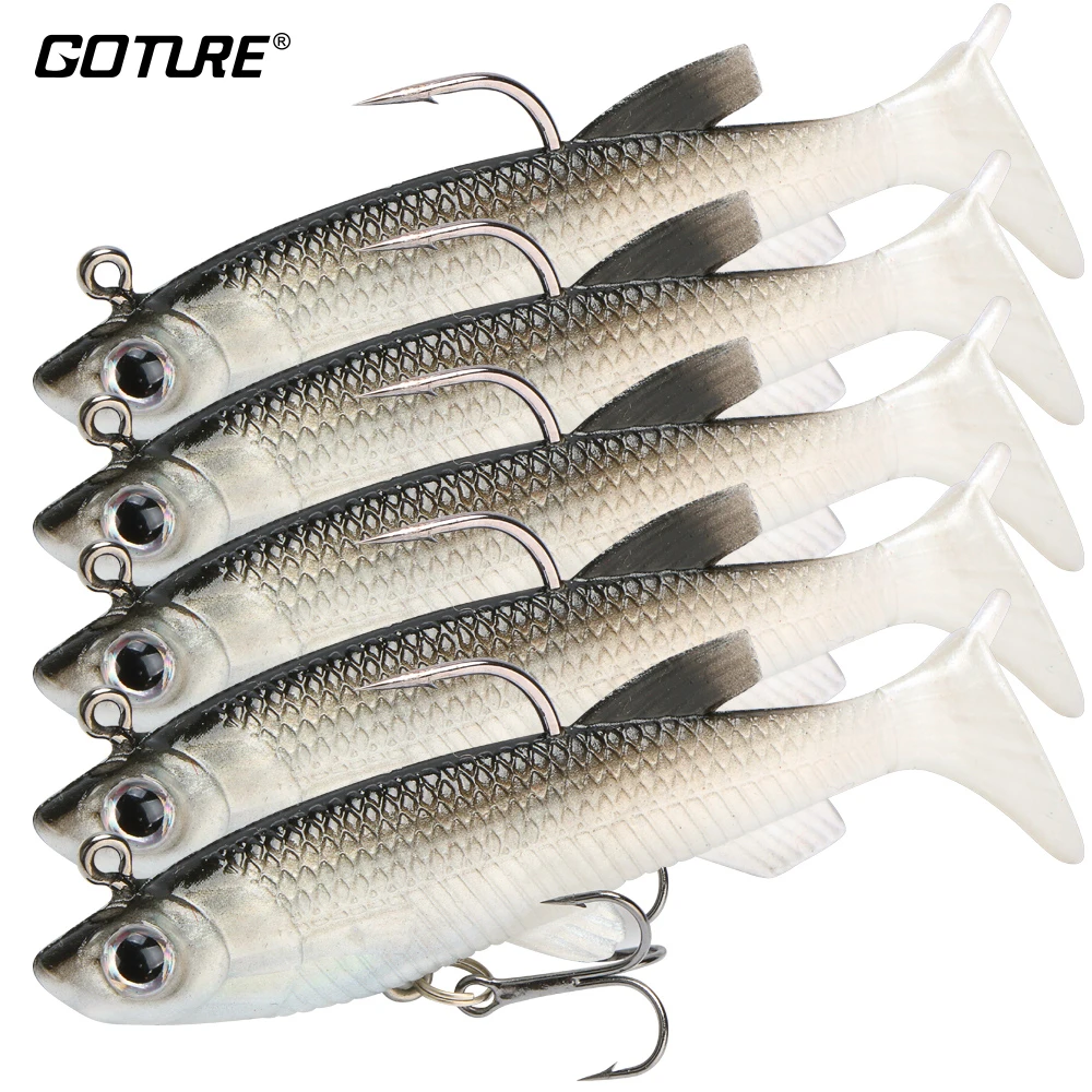 

Goture Soft Fishing Lure 5PCS/Lot Swimbait Jig Head Lure 8.5cm 13g Wobblers Artificial Bait Bass Appearance Silicone Bait