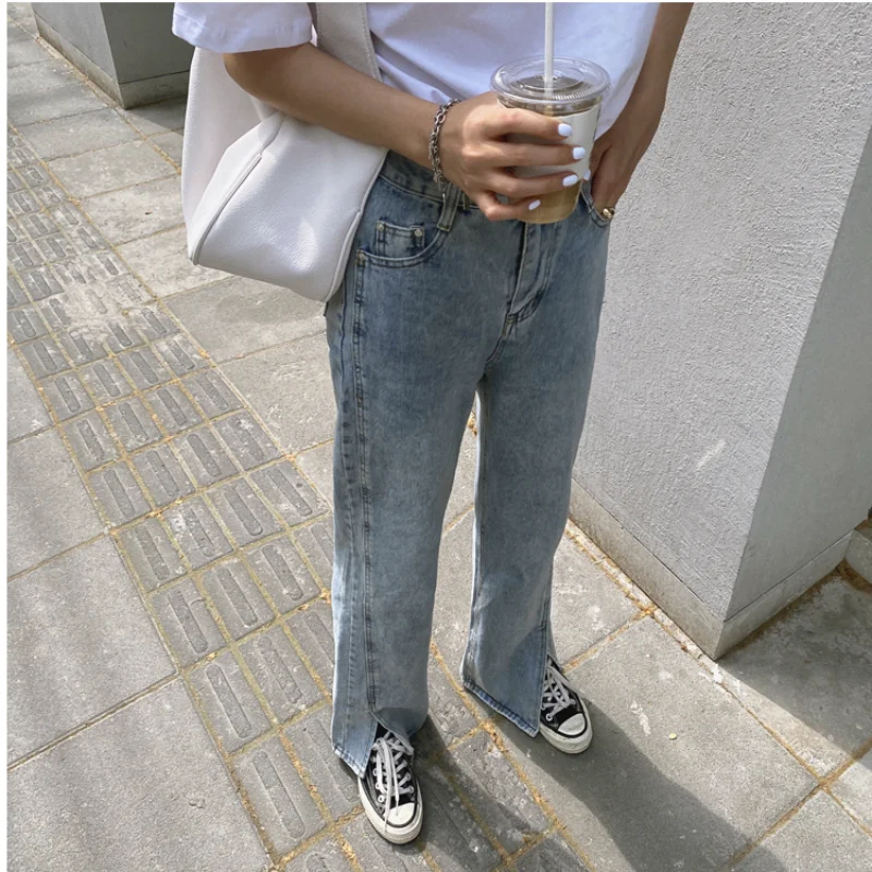 Женские джинсы с разрезами Y2k весенне-летние брюки высокой талией в Корейском