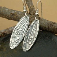 vintage antique silver color long oval metal earrings tribal accessories embossed seaweed water bubble women earrings