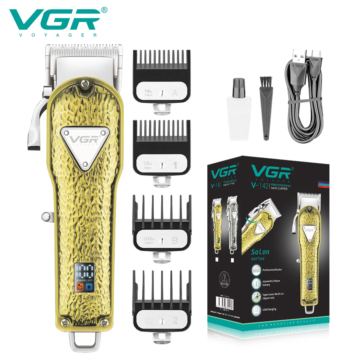 

VGR Hair Cutting Machine Professional Hair Clipper Rechargeable Trimmer Adjustable Haircut Cordless Clippers for Men V-142
