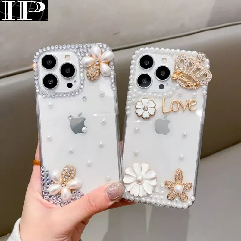 Clear Diamond Cover For iphone 15 14 13 12 11 Pro MAX XR Case Design Bling Glittery Shiny Cell Phone clear shockproof