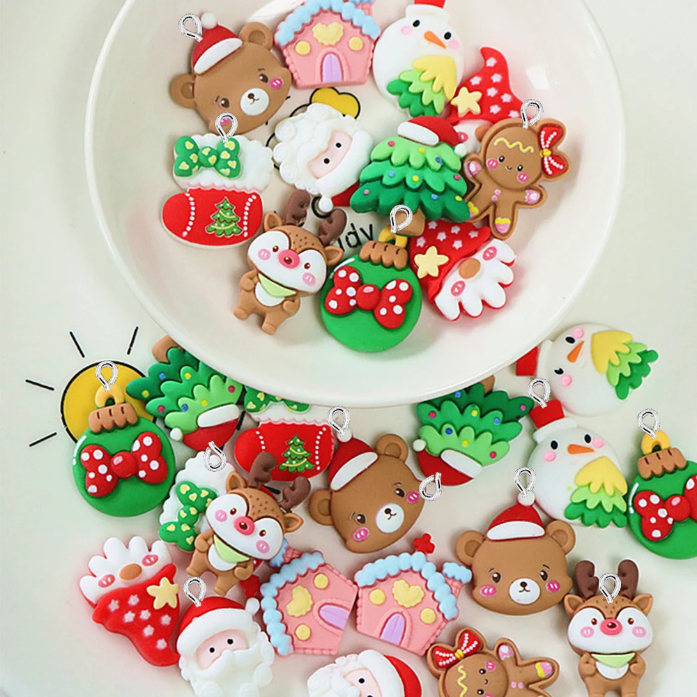 10 шт. Рождественская шляпа серия медведя подвески с плоским основанием для