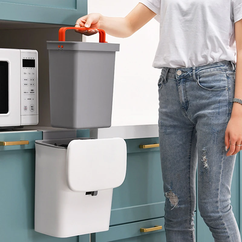 

Wall Mounted Trash Can Kitchen Waste Bin Recycle Rubbish Bin Bathroom Dustbin Door Hanging Trash Bin Send garbage bag