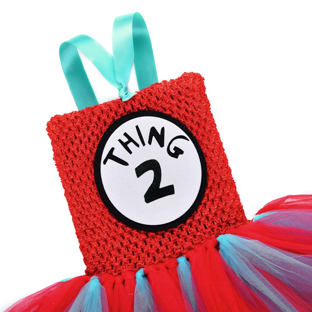 Фото Костюмы Thing 1 и Thing 2, синее, красное платье-пачка Dr Seuss, одежда для маленьких девочек, платье принцессы на Хэллоуин, день рождения, От 1 до 14 лет №1