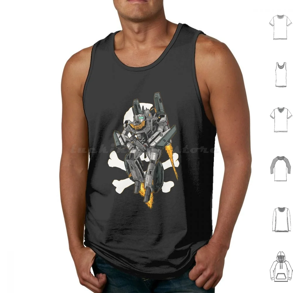 

Vf-1s Skull Leader Tank Tops Vest Sleeveless Macross Anime Mecha Robot Valkyrie Roy Focker Skull Squadron Veritech Hikaru