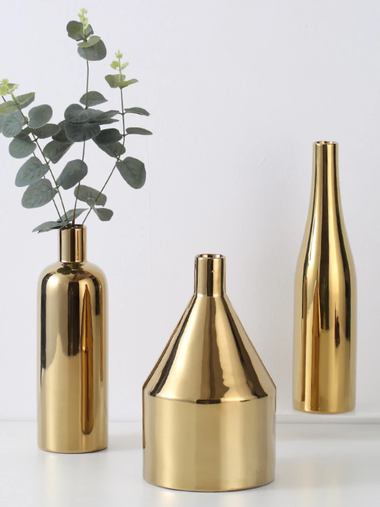 

Гальванизированные золотые керамические вазы, современные украшения в скандинавском стиле для дома и гостиной, вазы и декоративные поделки