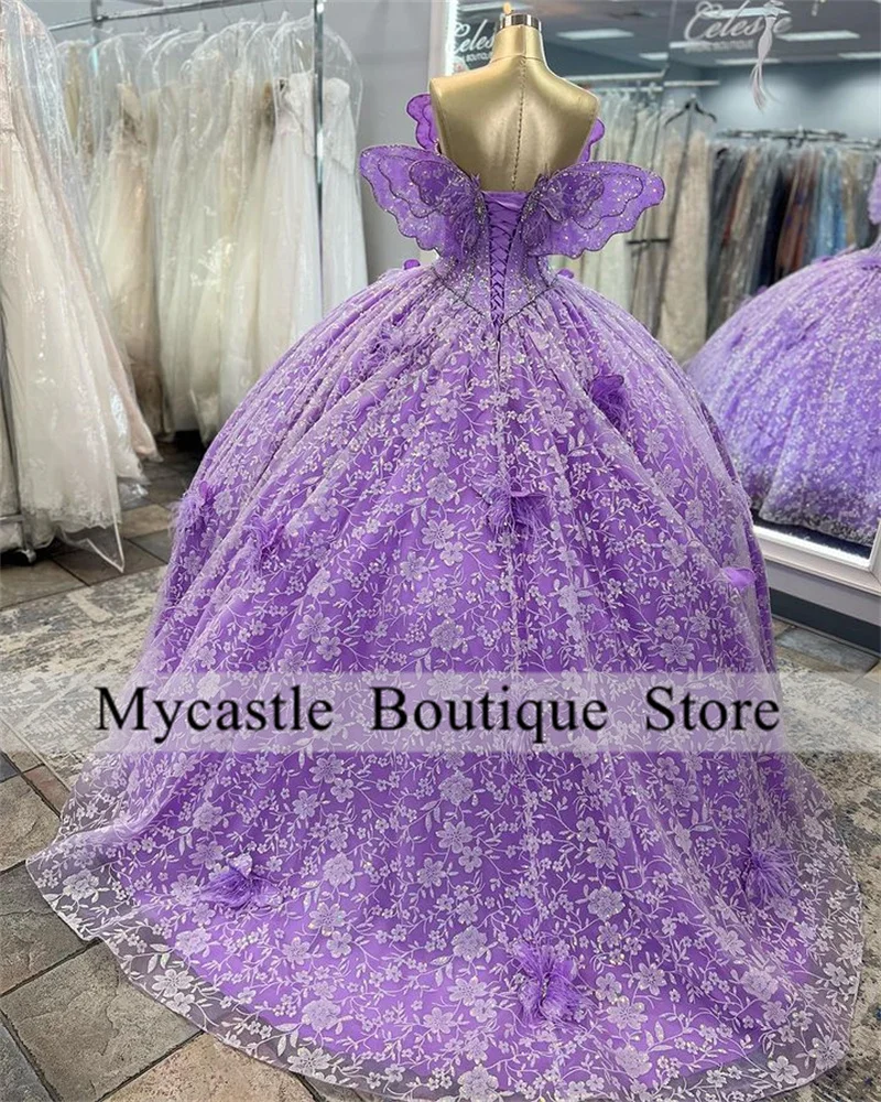 

Luxury Lace Lilac Quinceanera Dresses Ball Gown 2023 Beading Bow Sweet 16 Dress Formal Birthday Dress Corset Vestidos De 15 Anos
