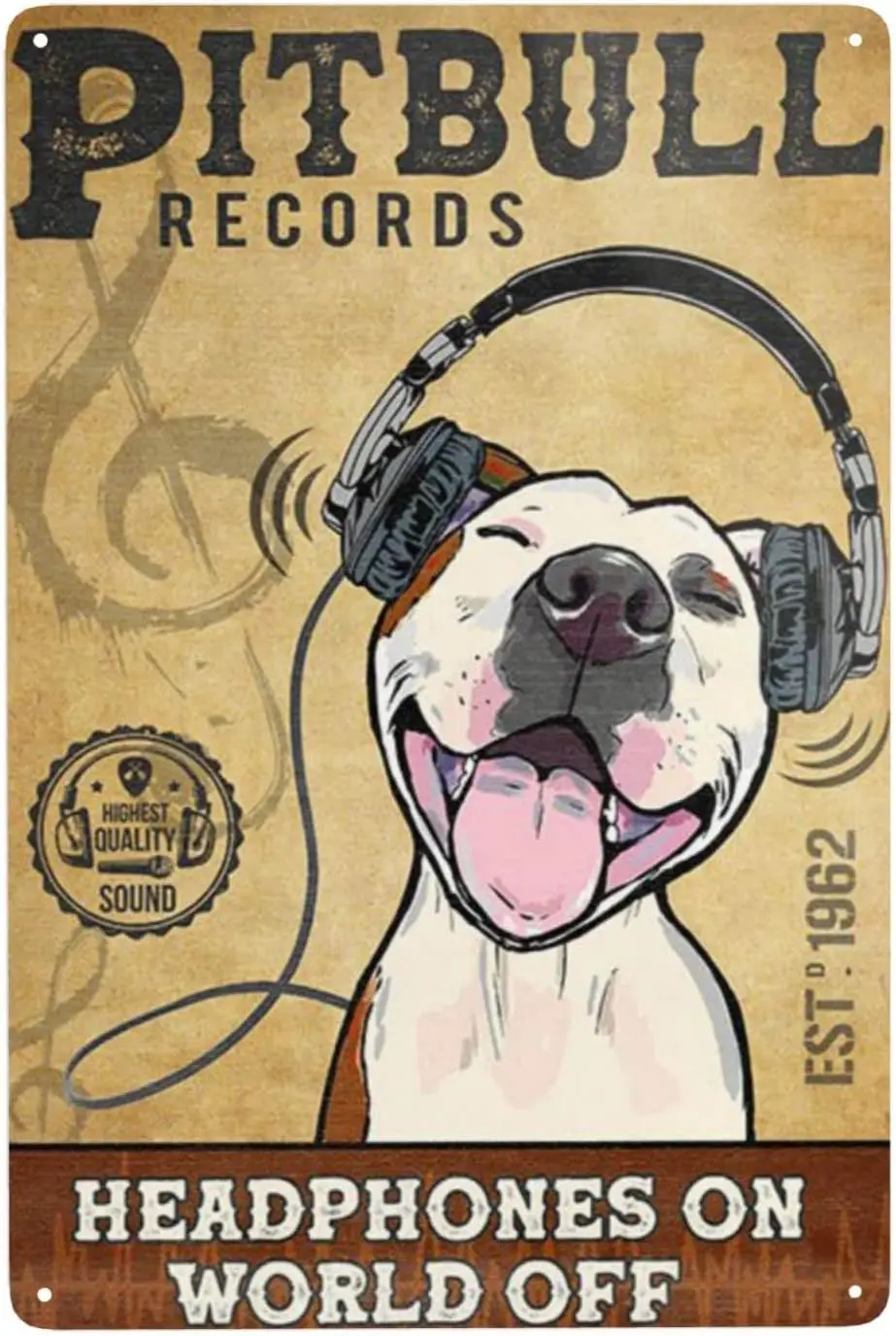Забавный Tn Sgns Ptbull Hedphones On World Off Ретро Декор Дома Ktchen Br Cfe Bthroom Club Cve Wll Decor Sgn 12x8 nch