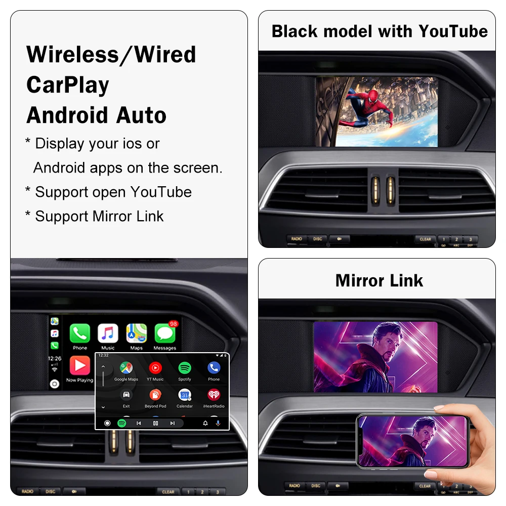 Road Top Wireless CarPlay dla Mercedes Benz C Class W204 NTG4.5/4.7 2011-2014 Android Auto Mirror Link AirPlay Car Play