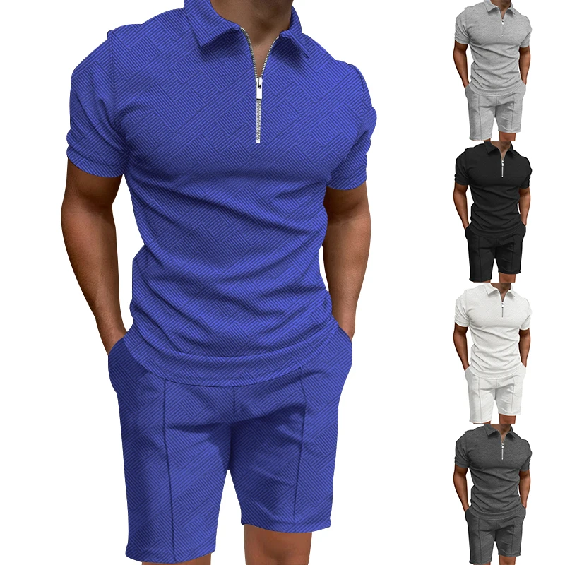 

Костюм спортивный мужской однотонный, шорты, рубашка-поло, Повседневная пляжная одежда, Модный облегающий костюм, лето