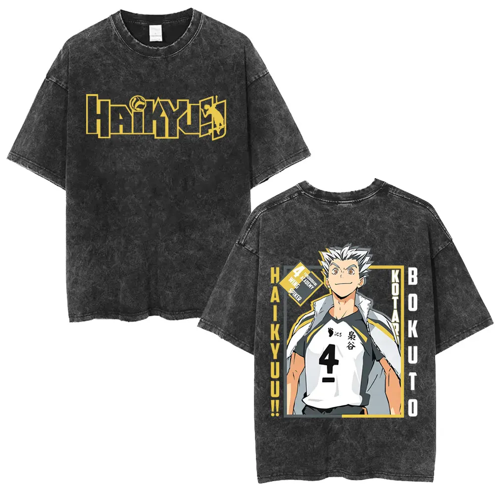 Фото Винтажная футболка унисекс с принтом аниме Haikyuu Yu Nishinoya Libero 4, ретро-манга, оверсайз, хлопковая футболка для мужчин и женщин №5