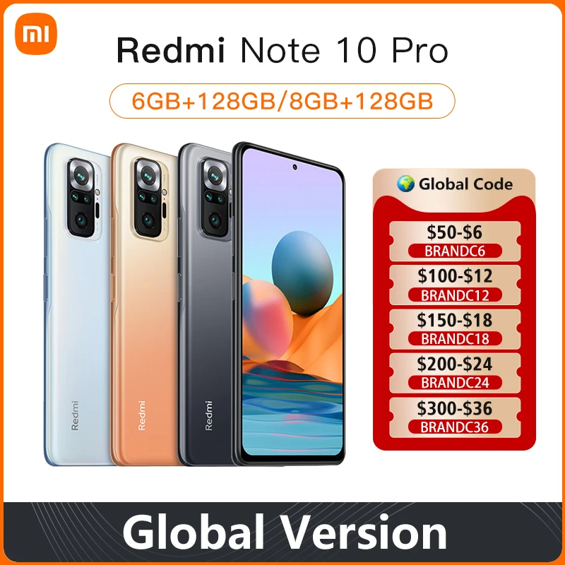 Смартфон Xiaomi Redmi Note 10 Pro телефон 6 ГБ 64 Гб 128 Восьмиядерный процессор Snapdragon 732G AMOLED