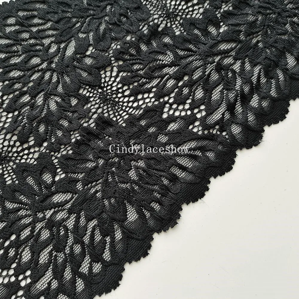 Эластичная эластичная кружевная бейка с цветочным принтом черная для