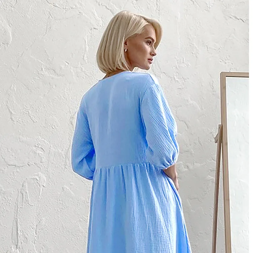 Летняя женская Трехцветная ночная рубашка из натурального хлопка с полурукавами