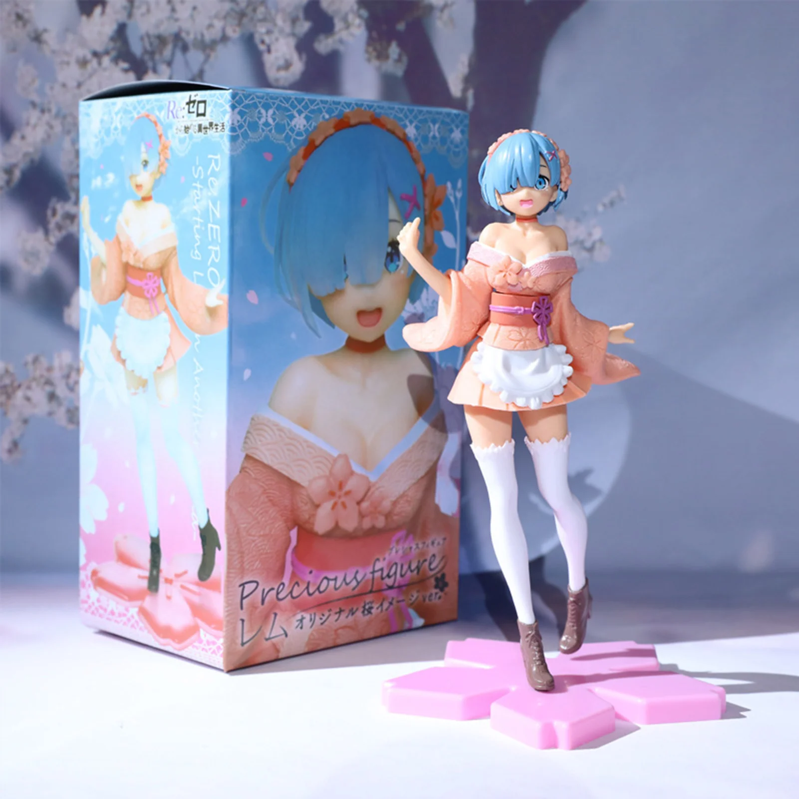 

Anime Figures PVC Doll Collection Blue Short Hair In Pink Dresses Japanese Cartoon Figurine Doll For Toys Collection