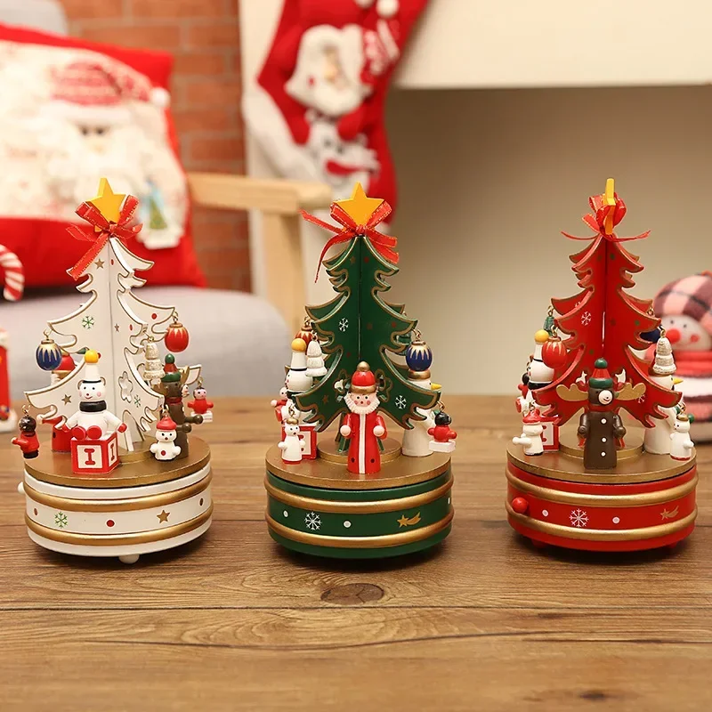 

Рождественские украшения, деревянная вращающаяся музыкальная шкатулка, музыкальная шкатулка, украшение для рождественской елки, детские подарки, карусель, музыкальная шкатулка, домашний декор