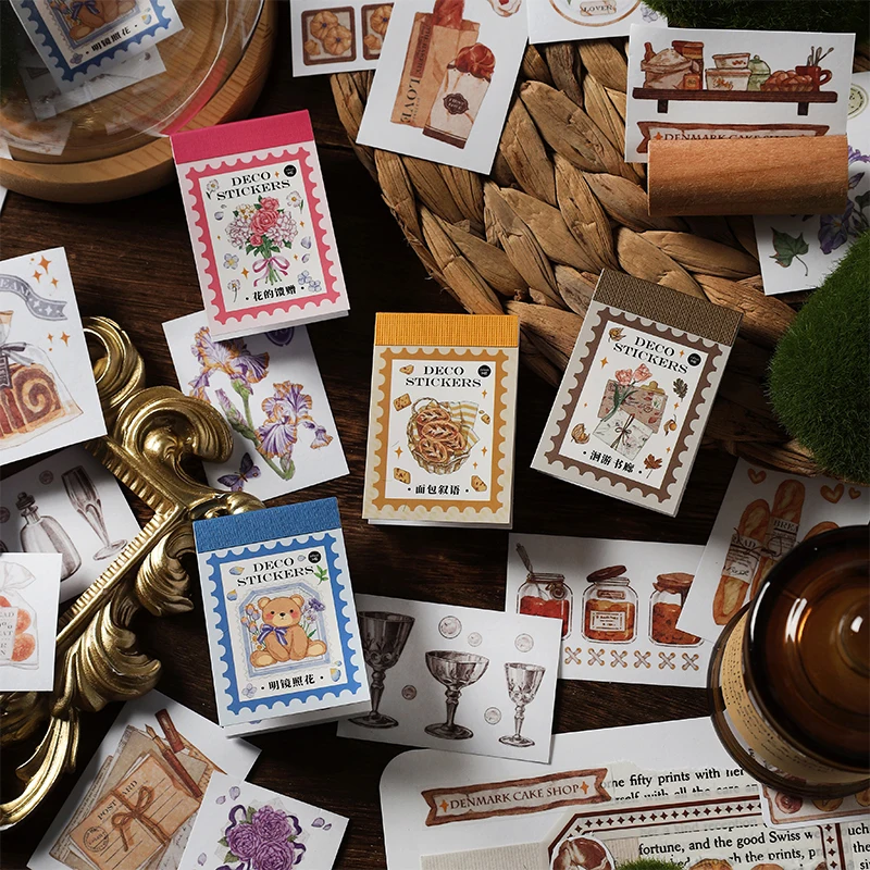 

Yoofun 50pcs Unrepeated Patterns Vintage Kawaii Stickers Flowers Bakery Labels for Collage Journaling Scrapbooking DIY Paper