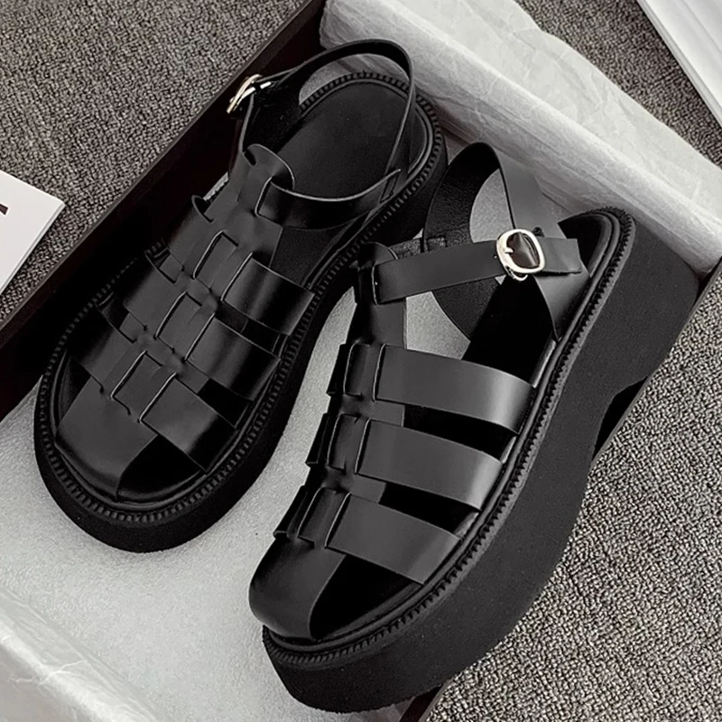 2023 Women's Sandals Platform Women Sandals Fashion Soft Female Gladiator Summer Breathable Leather Casual Shoes Buckle Strap