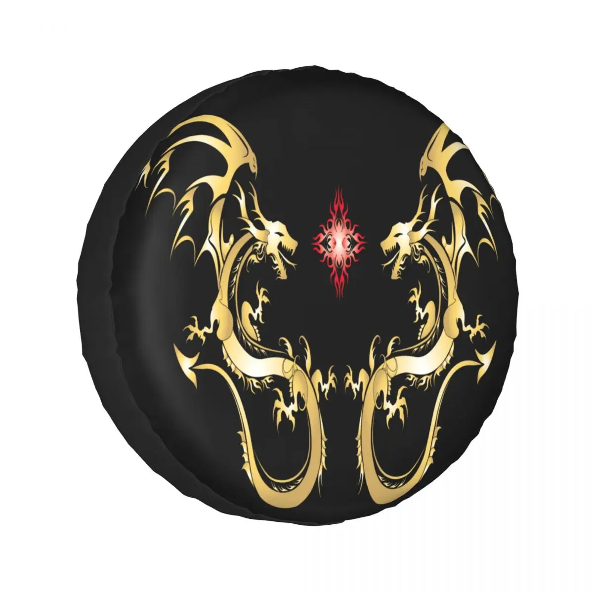 

1pcs Universal Car Spare Tire Covers Case Auto Wheel Tires Golden Dragon With Fire Ball Vehicle Tyre Waterproof Polyester Bag