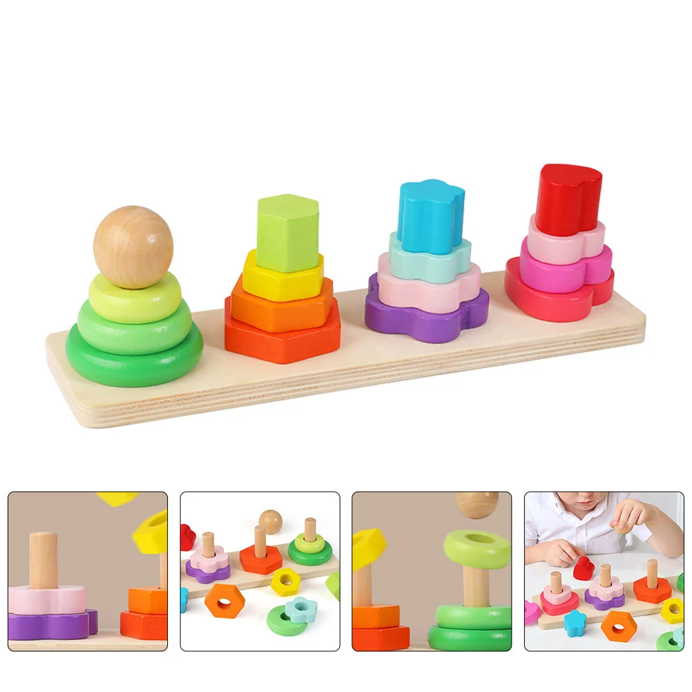 

1 Set of Wooden Building Block Kids Educational Geometric Matching Plaything