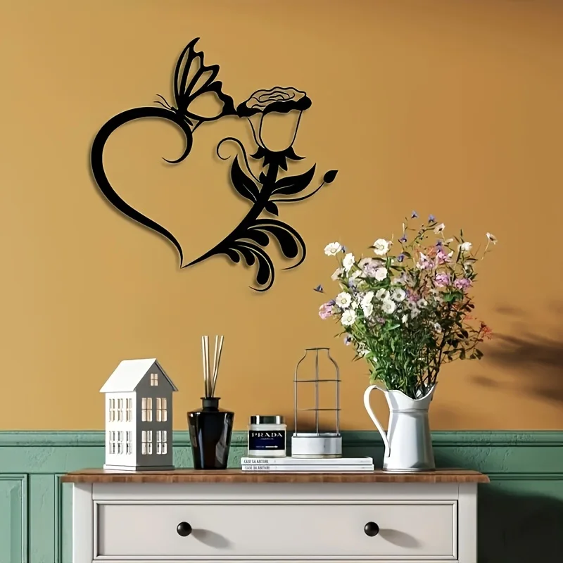 Черный Классический Настенный Декор В Форме Бабочки И Розы Сердца Матовое