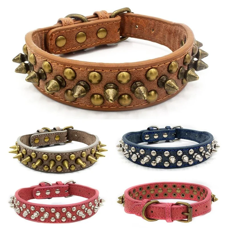 

Boxer Wide Sharp Spiked Studded Leather Dog Collars Pitbull Bulldog Big Dog Collar Adjustable For Medium Large Dogs