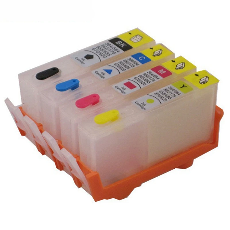 

4 шт. подходит для картриджей HP 670 многоразового использования 3525 4615 4625 5525 6525 с чипом сброса