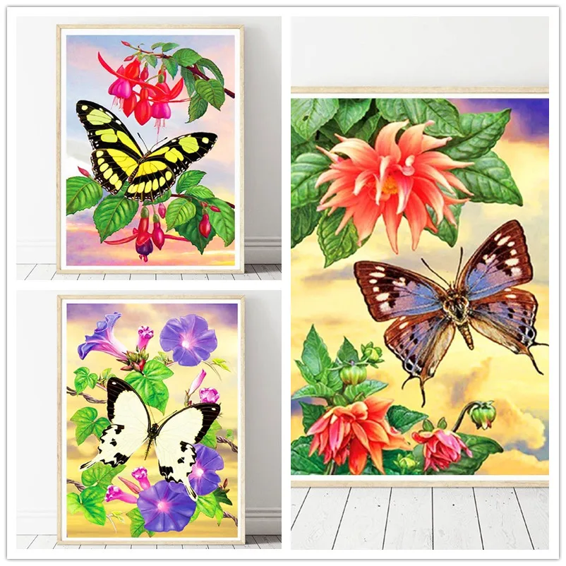 5D Butterfly Flower Diamond Painting Cross Stitch DIY Full Diamonds Decal Living Room  Dining Room Decoration Handicraft Gift