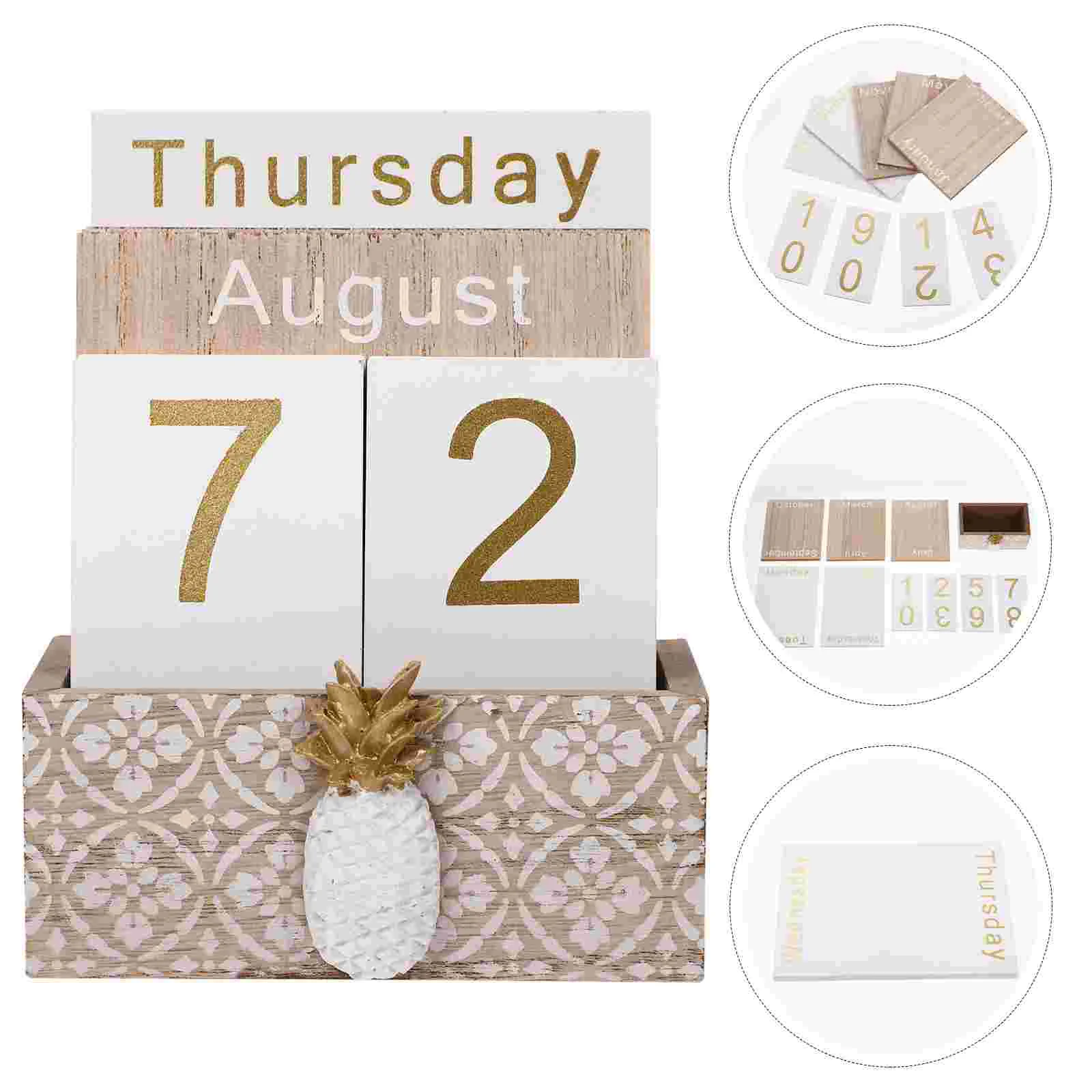 

1 Set Wooden Calendar Desktop Ornament Calendar Decoration Wood Craft Accessory
