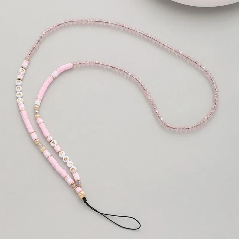 

2023 Soft Pottery Letter Beaded Mobile Phone Chain Lanyard for Phone Cellphone Anti-loss Hanging Rope Telephone Pendant Jewelry