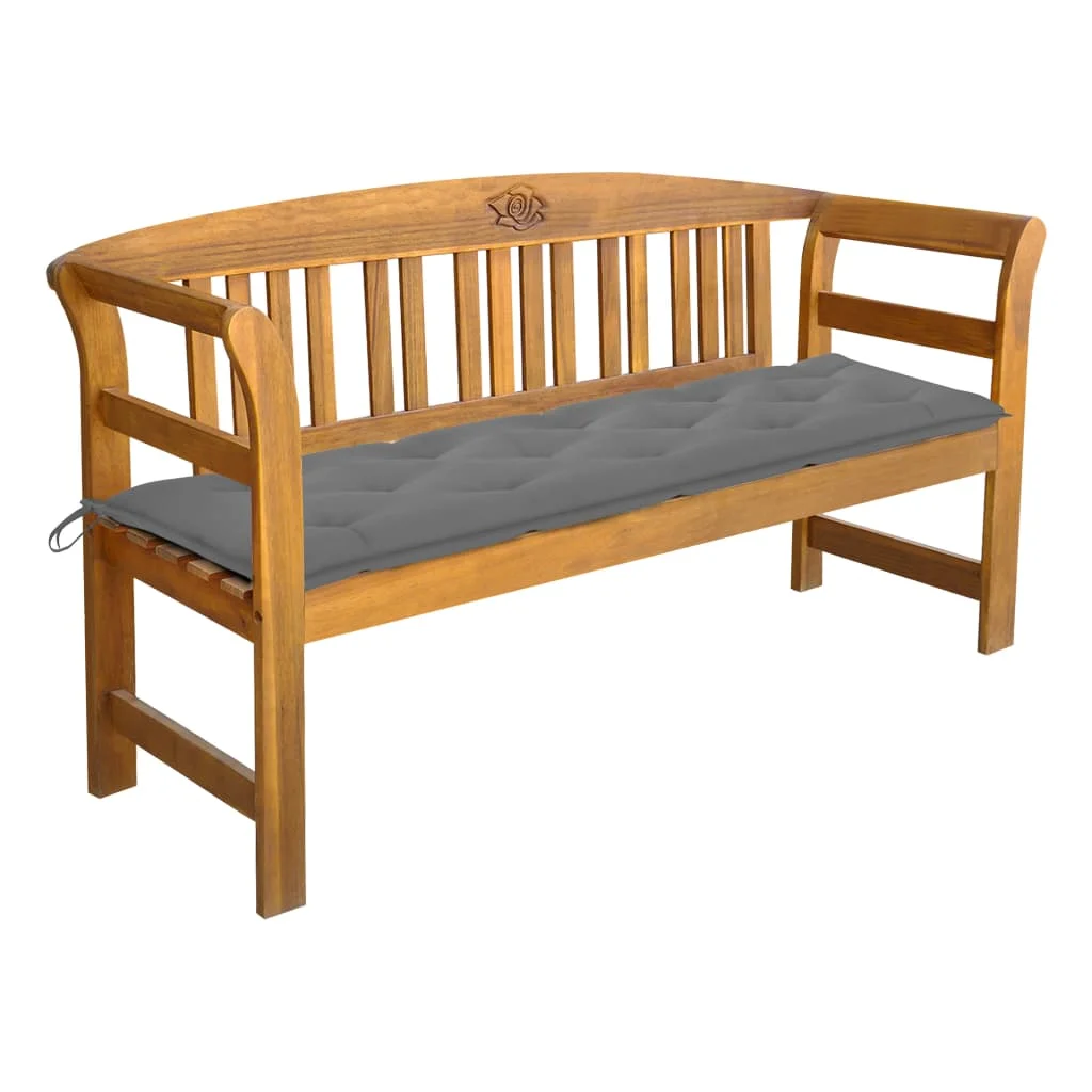 

Patio Outdoor Garden Bench Deck Outside Porch Furniture Balcony Lounge Home Decorwith Cushion 61.8" Solid Acacia Wood Gray
