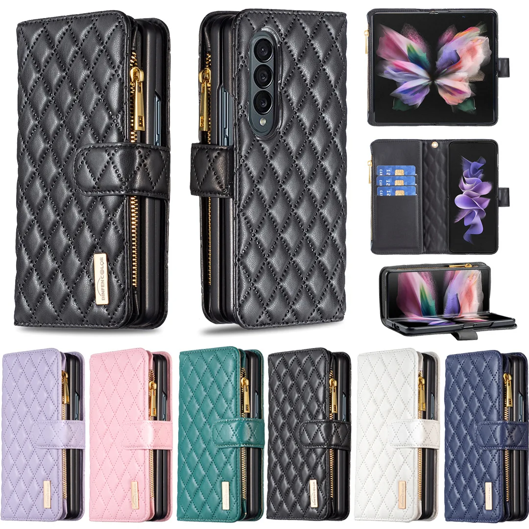 

Luxury Zipper Wallet Leather Phone Case For Samsung Galaxy Z Fold 4 Fold4 ZFold4 Credit Card Protective Folding Screen Cover