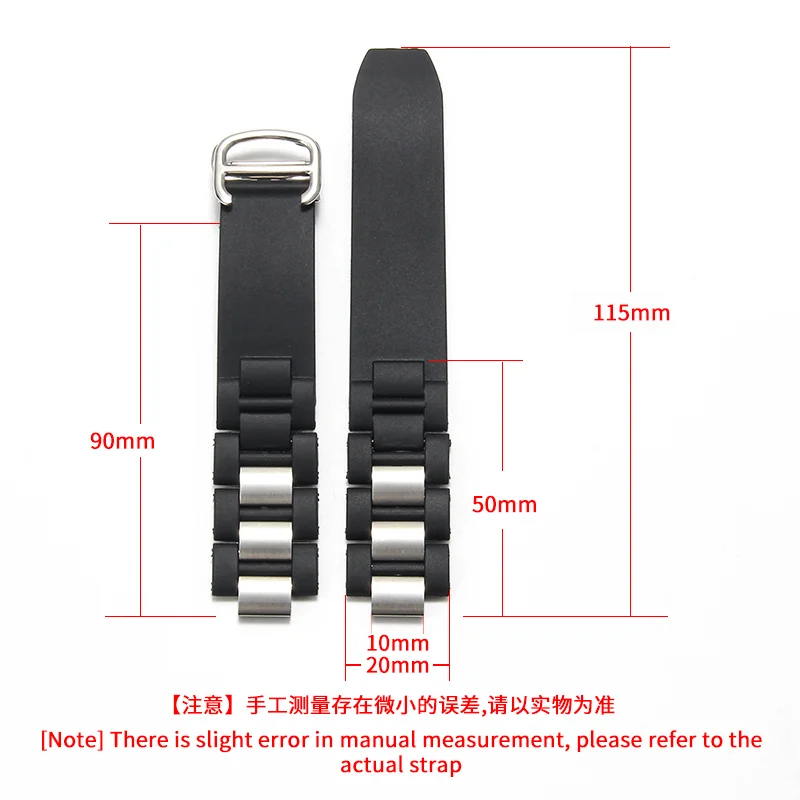 Фото Силиконовый ремешок для часов, черный, белый цвет для Cartier 21st Century Series W10125U2, резиновый браслет с пряжкой из нержавеющей стали с выпуклым интерфейсом №2