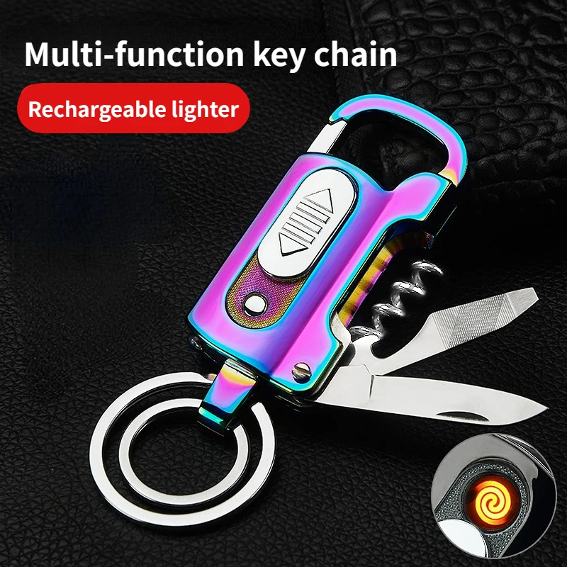 

Multifunctional keychain lighter USB rechargeable mini portable cigarette lighter outdoor lighting tools camping equipment