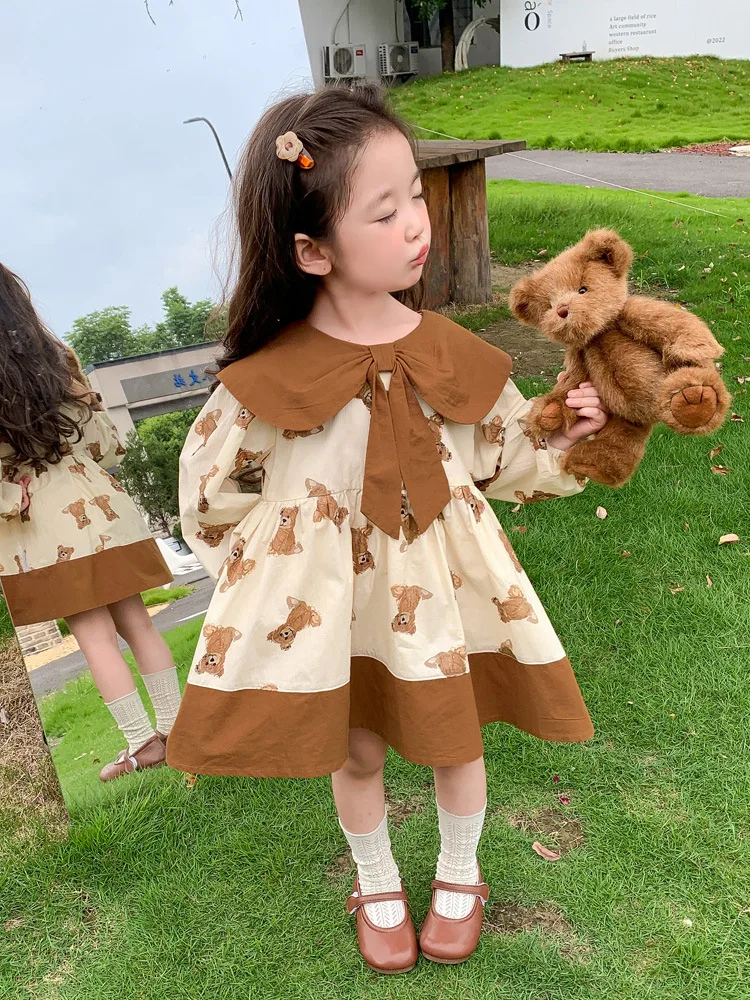 

Autumn Cute Baby Princess Dresses for Girls' Long Sleeve Korean Style Cotton Fabric Dress Elementary School Student Girl Clothes