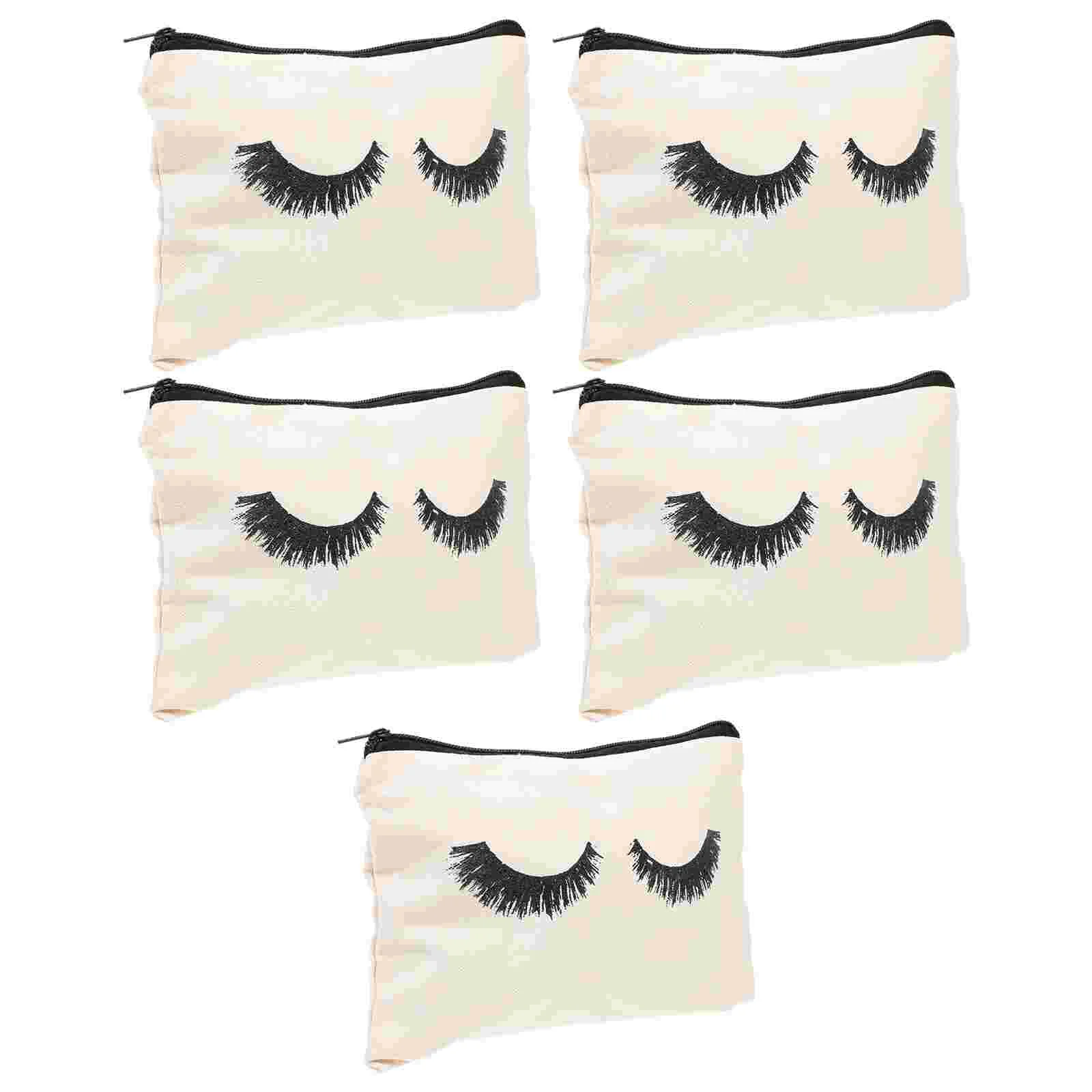 

5 Pcs Teacher Makeup Bag Multipurpose Cosmetics Container Portable Cartoon Cotton Canvas Zipper Miss Travel Organizer