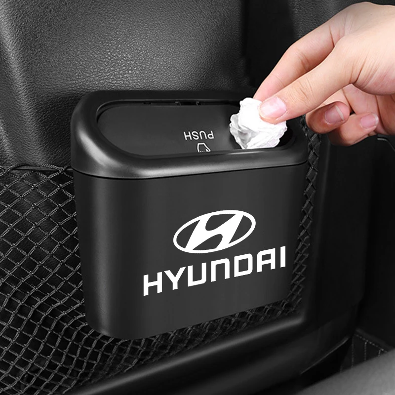 

Car Trash Can Badge Interior Accessories Auto Hanging Garbage Bin For Hyundai Accent Tucson Sonata Santafe Veloster Azera i10 Fe