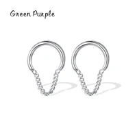 green purple elegant circle chain stud earrings real 925 sterling silver trendy round female ear studs for women party jewelry