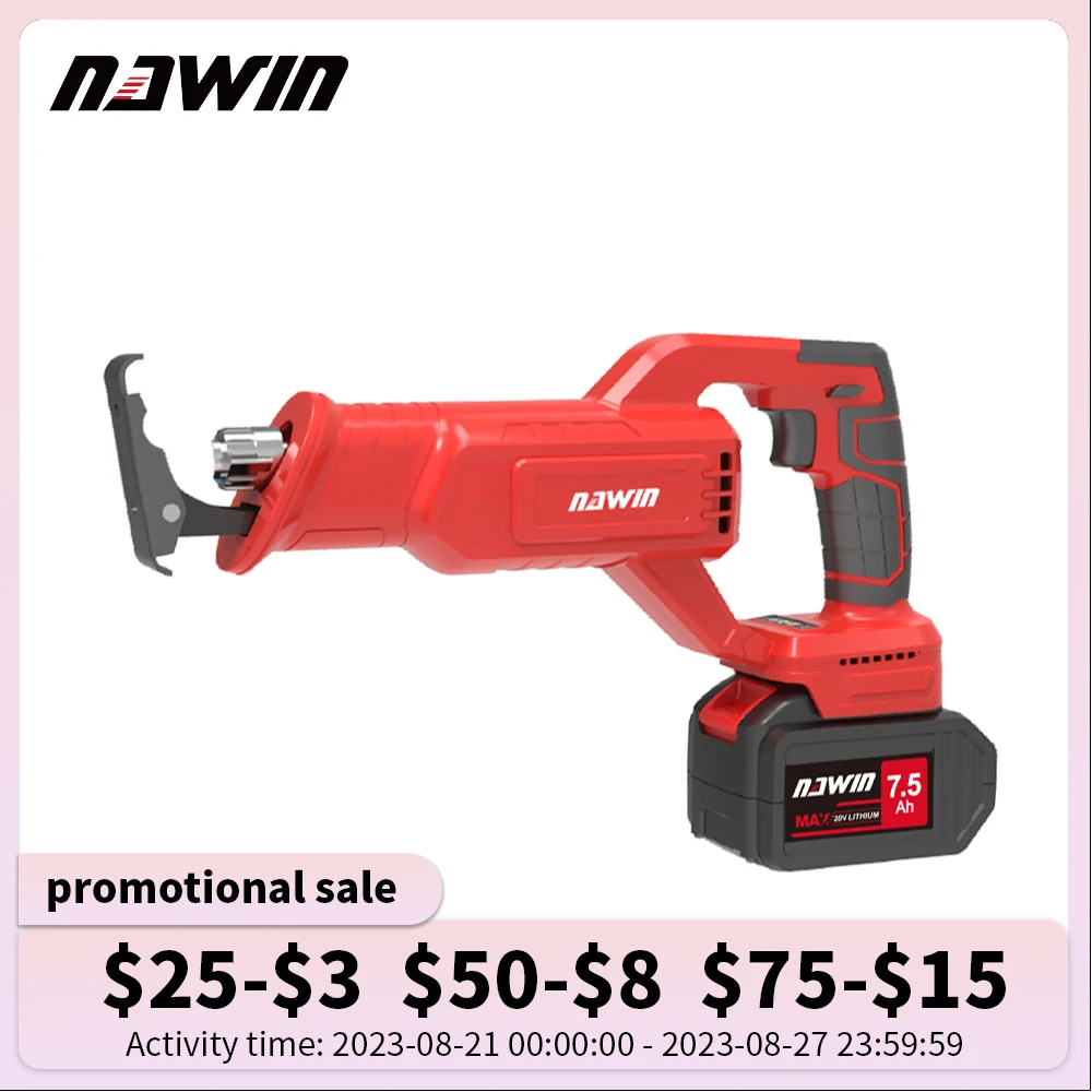 NAWIN Cordless brushless 20V Reciprocating Saw Saber Saw with Lithium Battery Powerful Wood/Metal/Foam brick/bone Cutting Saw