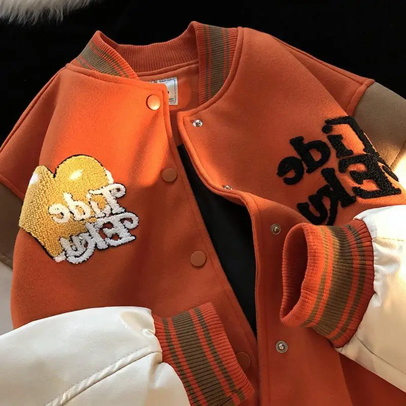 

Love Bear Baseball Uniform Women's Warm Color Spring and Autumn Jacket Ins Trend Retro Loose Versatile Jacket Tide Woman Jacket