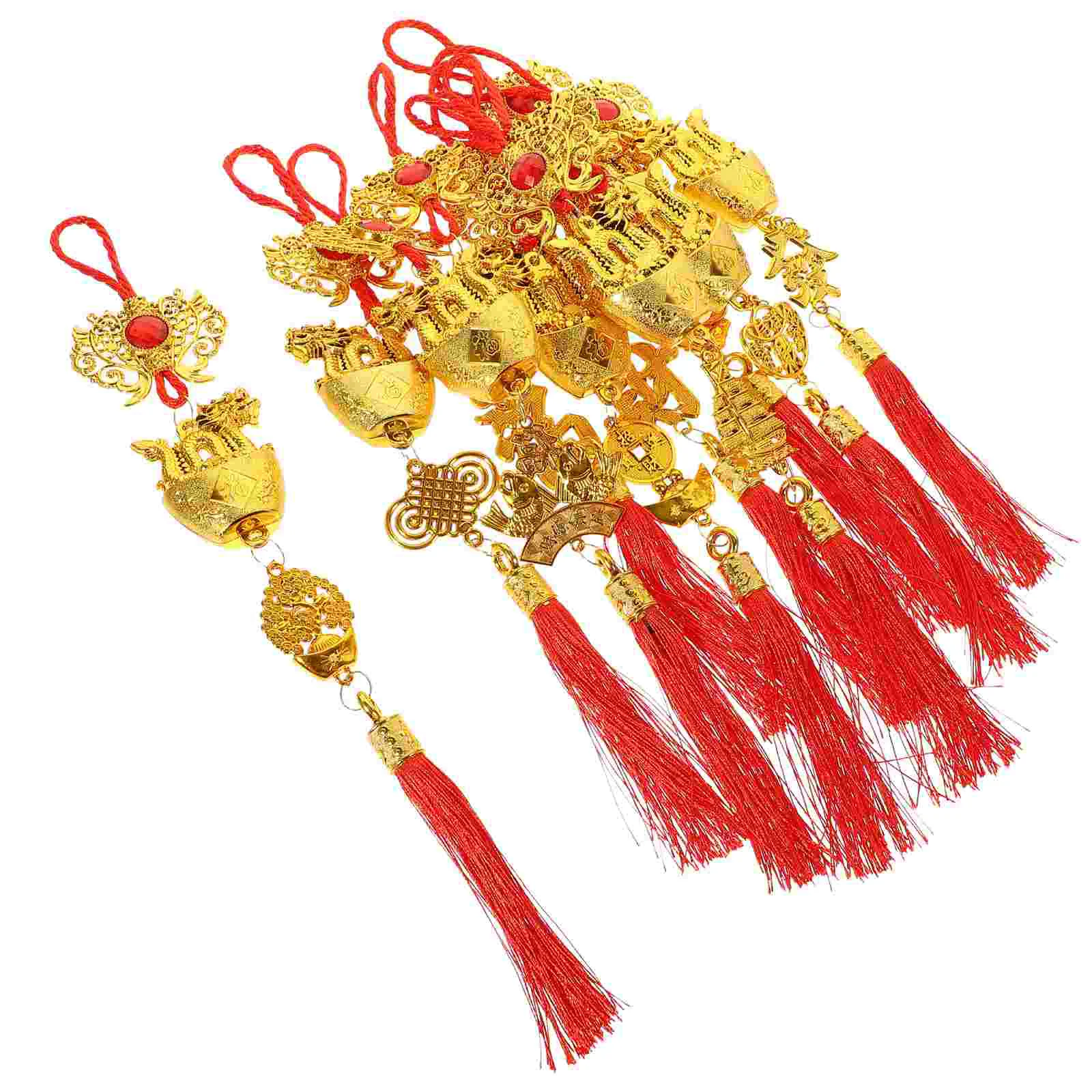 10 шт. декоративные китайские Подвески бонсай, украшения для праздника Весны, кисточки на новый год, 2024, пластмассовый зодиак, Дракон лунный