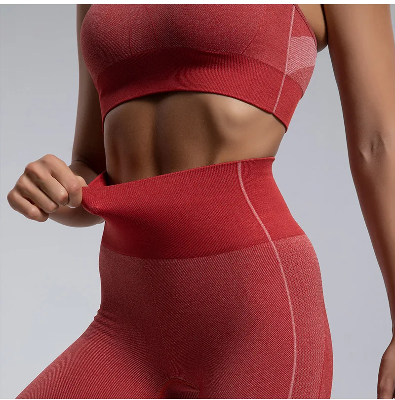Seamless Yoga Suit Set Hollow Beautiful Back Sports Fitness Running Bra High Waist Yoga Pants Fitness Suit Women's Suit