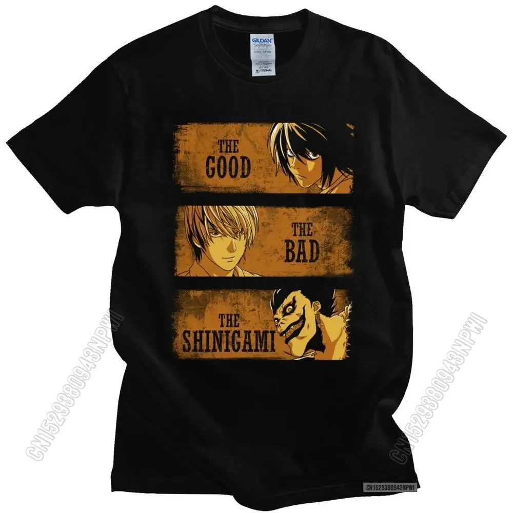 Classic Anime Death Note T Shirt Mens Cotton T-Shirt O-Neck Manga Light Yagami L Shinigami Ryuk Tee Fitted Streetwear Merch