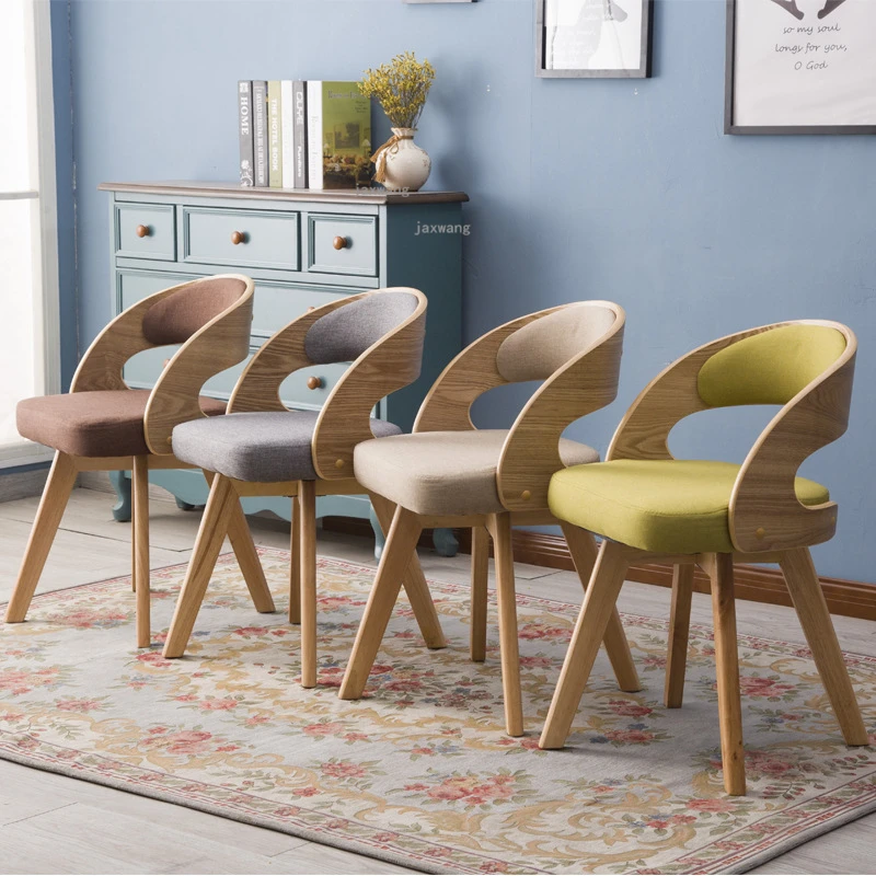 

Solid Wood Backrest Dining Chairs Nordic Leisure Living Room Furniture Dining Chair Modern Fabric Garden Restaurant Lounge Chair
