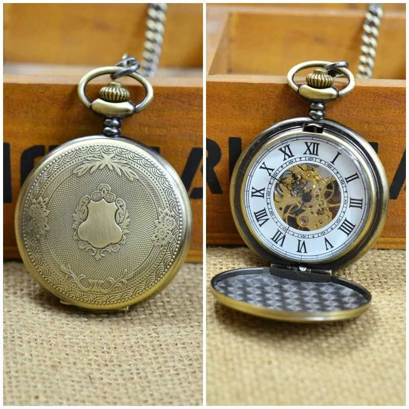 Luxury Mechanical Gold Carving Pocket Watch for Men Women Steampunk Flower Engraved Case Roman Numeral Fob Chain Pendant Clock