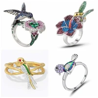 wholesale crystal rhinestones bird flower ring fashion womens rose gold plated ring wedding engagement ring jewelry