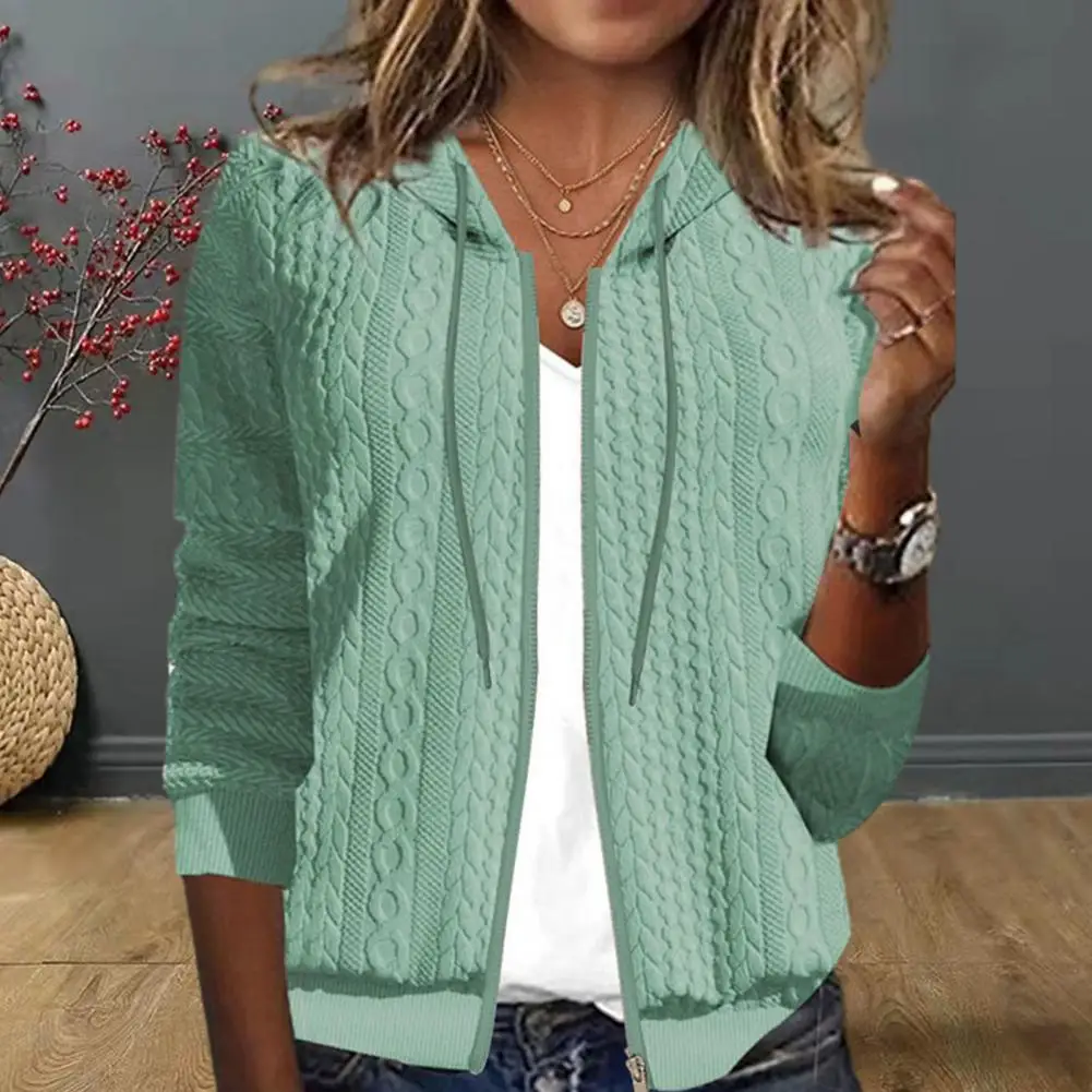 

Winter Hooded Jacket Stylish Women's Hooded Winter Coat Warm Casual Fashionable Outerwear with Twisted Texture Drawstring