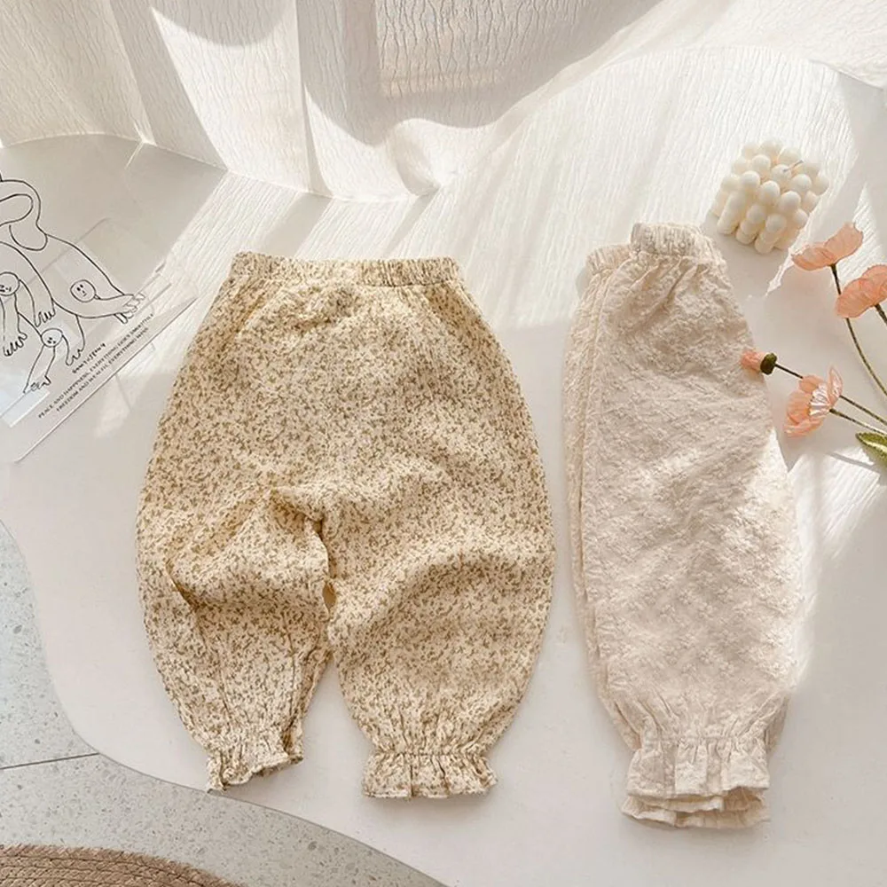 

Одежда для девочек, леггинсы, милые штаны для малышей, широкие детские штаны в Корейском стиле Melario, летние хлопковые весенние штаны, штаны с цветочным принтом от комаров