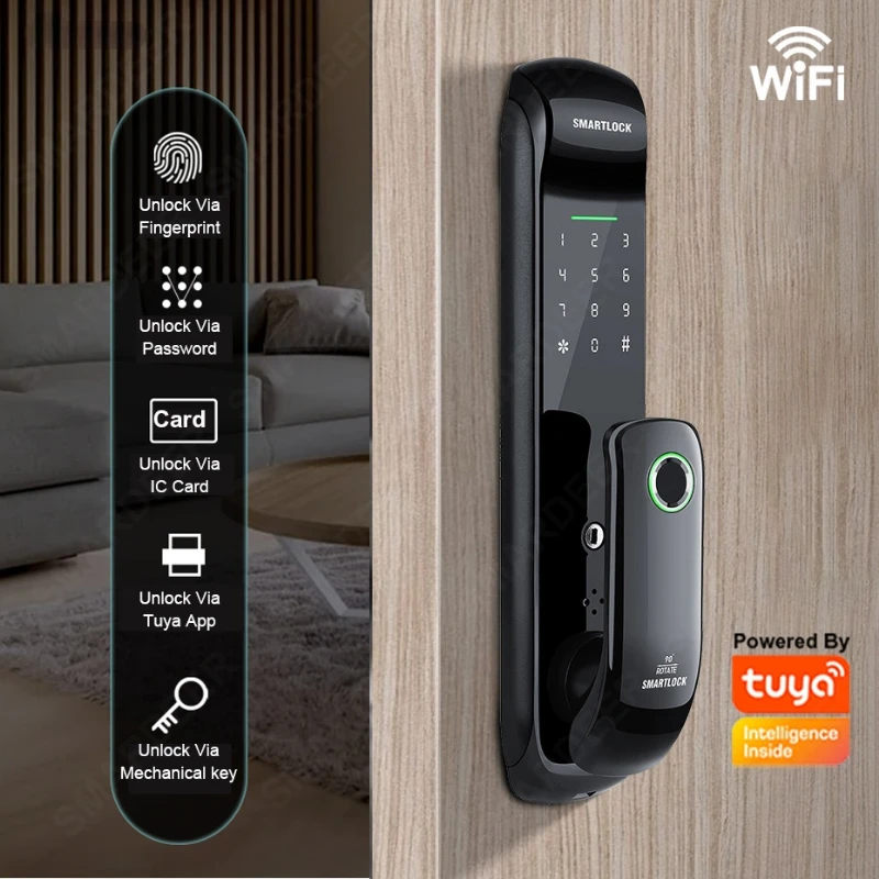 

Tuya APP Smart Door Lock with WiFi Biometric Fingerprint Lock Home Fingerprint/Password/RFID Card/Key/APP Unlock Smart Lock
